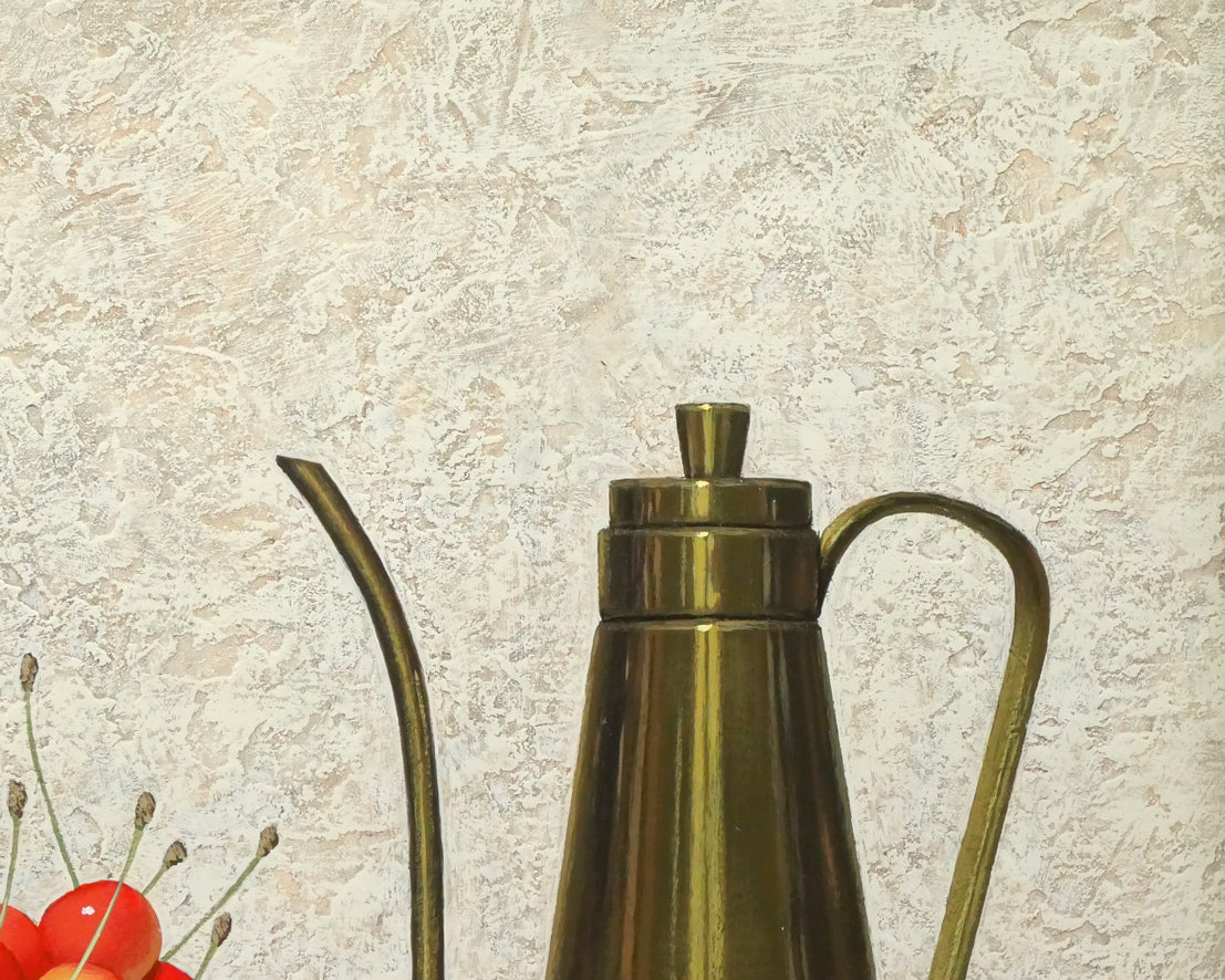 滝沢直次「桃とさくらんぼ」油絵・F6号 拡大画像2