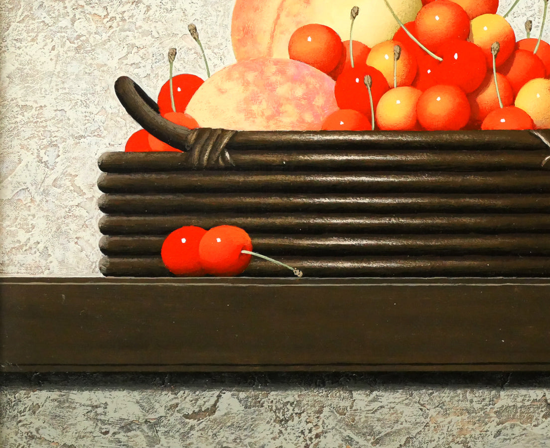 滝沢直次「桃とさくらんぼ」油絵・F6号 拡大画像3