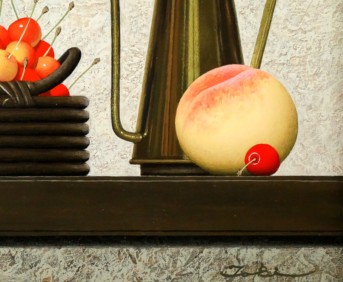 滝沢直次「桃とさくらんぼ」油絵・F6号 拡大画像4