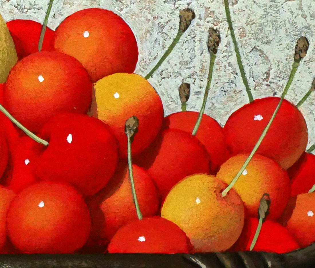 滝沢直次「桃とさくらんぼ」油絵・F6号 拡大画像5