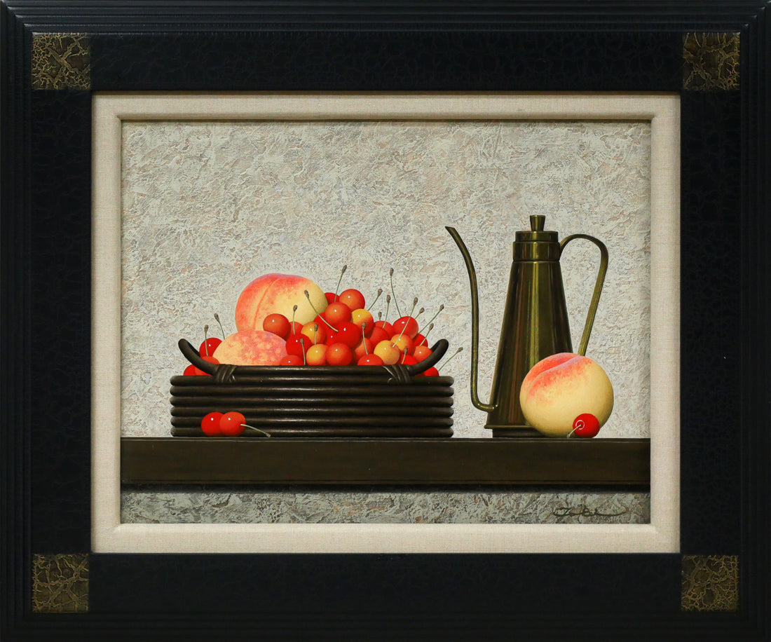 滝沢直次「桃とさくらんぼ」油絵・F6号