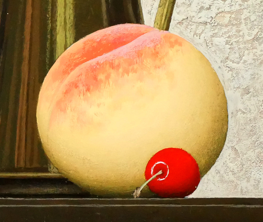 滝沢直次「桃とさくらんぼ」油絵・F6号 拡大画像7