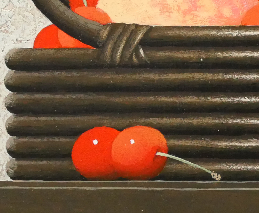 滝沢直次「桃とさくらんぼ」油絵・F6号 拡大画像6