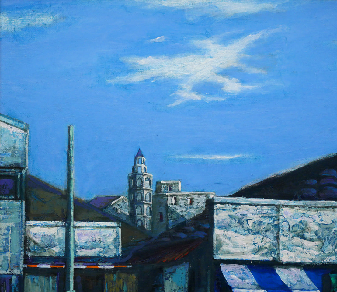 玉虫良次「立ち止まる街」アクリル・油彩・F10号 拡大画像1