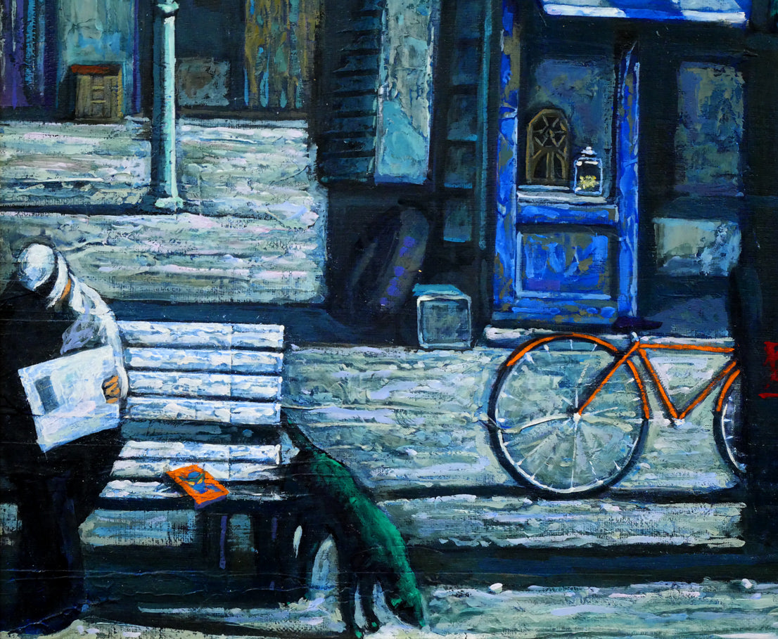 玉虫良次「立ち止まる街」アクリル・油彩・F10号 拡大画像4