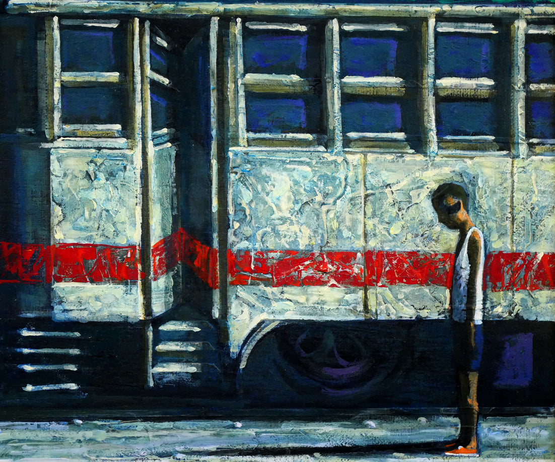 玉虫良次「立ち止まる街」アクリル・油彩・F10号 拡大画像7