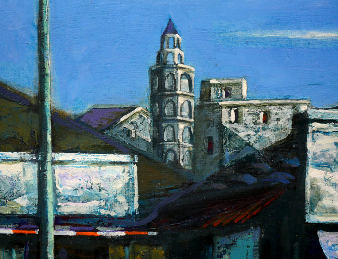 玉虫良次「立ち止まる街」アクリル・油彩・F10号 拡大画像2