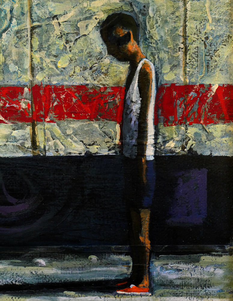 玉虫良次「立ち止まる街」アクリル・油彩・F10号 拡大画像8