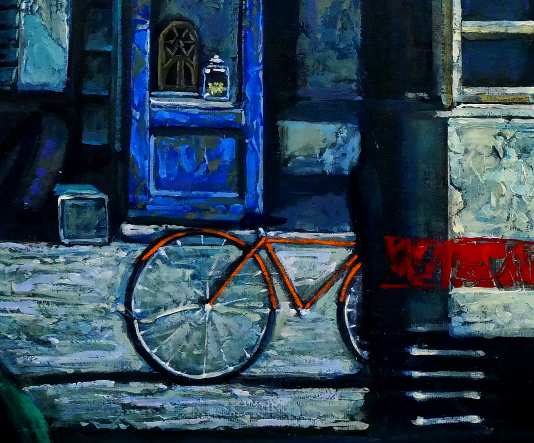 玉虫良次「立ち止まる街」アクリル・油彩・F10号 拡大画像6