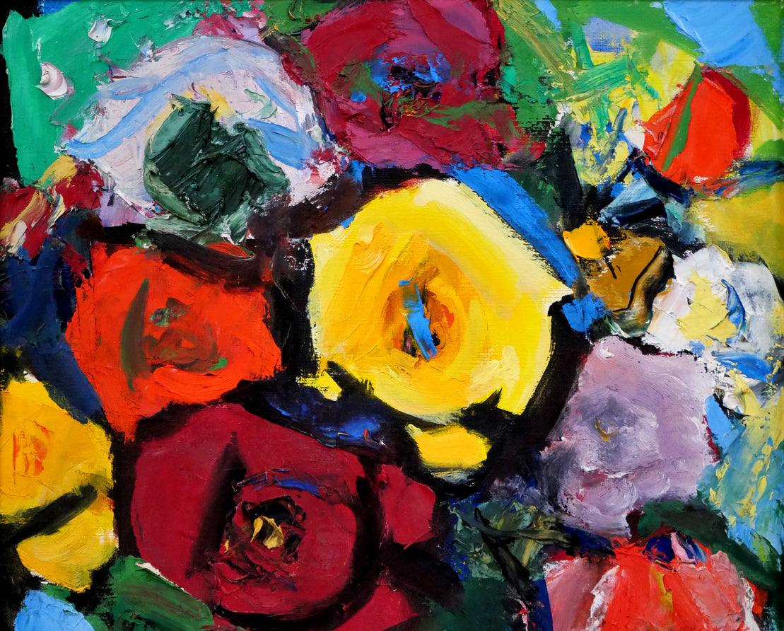 田辺三重松「薔薇」油絵・F6号 拡大画像1