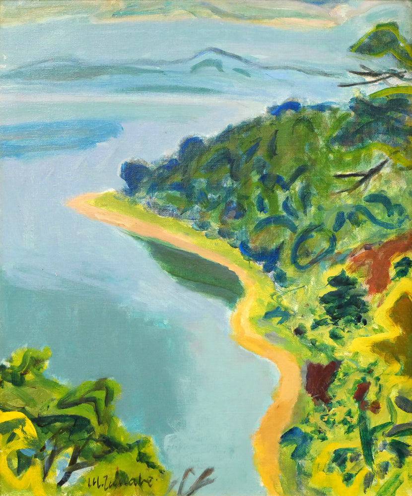 田辺三重松「曲汀」油絵・F8号 作品全体画像