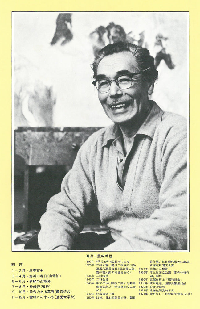 田辺三重松「雲影(雌阿寒岳頂上より阿寒湖眺望)」油絵・F8号 作者プロフィール