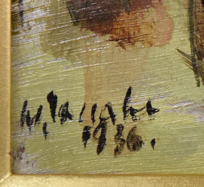 田辺三重松「新緑の港（函館）」油絵・F4号　サイン・年記（1936年作）拡大画像