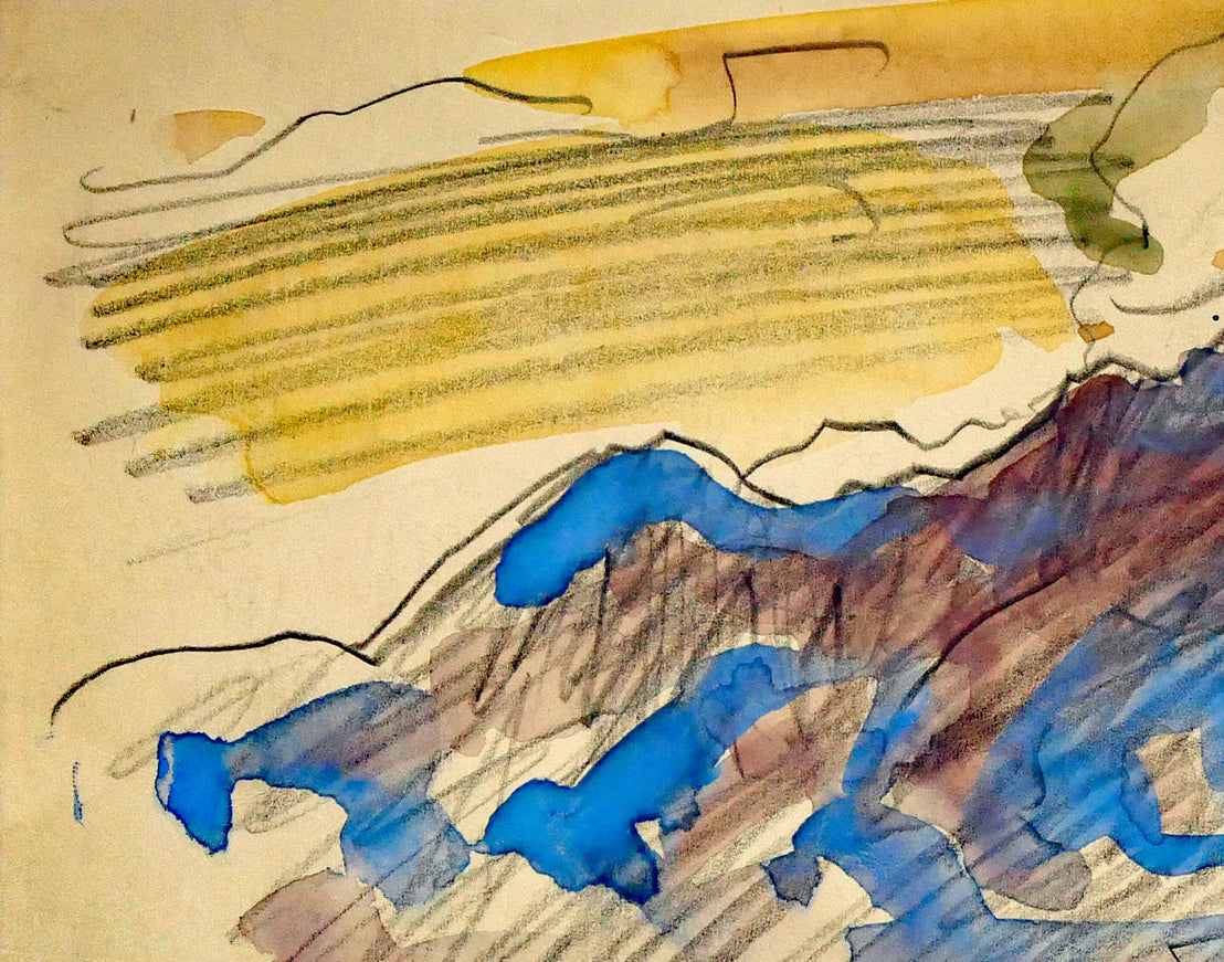 田辺三重松「十勝岳噴煙」水彩画 拡大画像1