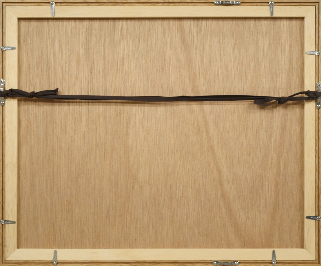 田辺三重松「十勝岳噴煙」水彩画 額縁裏側画像