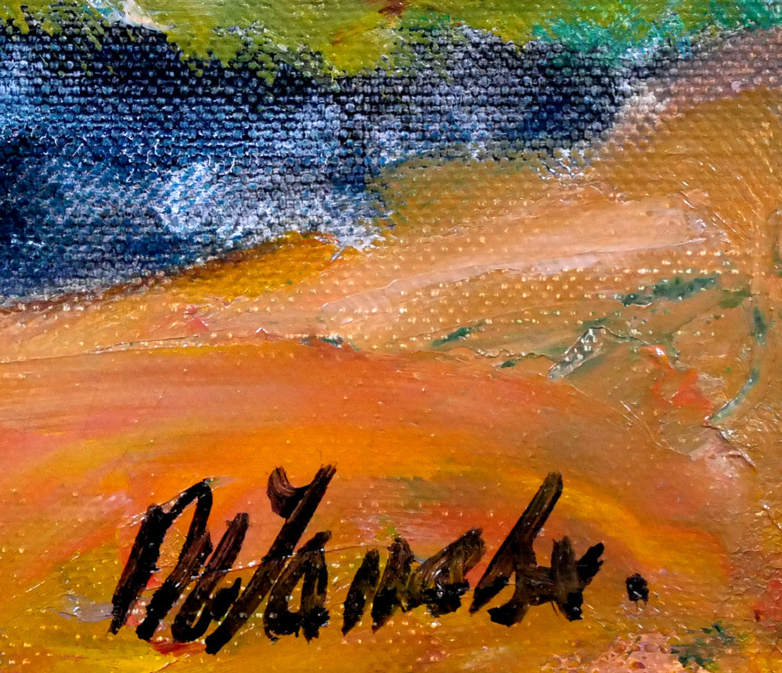 田辺三重松「雲影(雌阿寒岳頂上より阿寒湖眺望)」油絵・F8号 サイン拡大画像