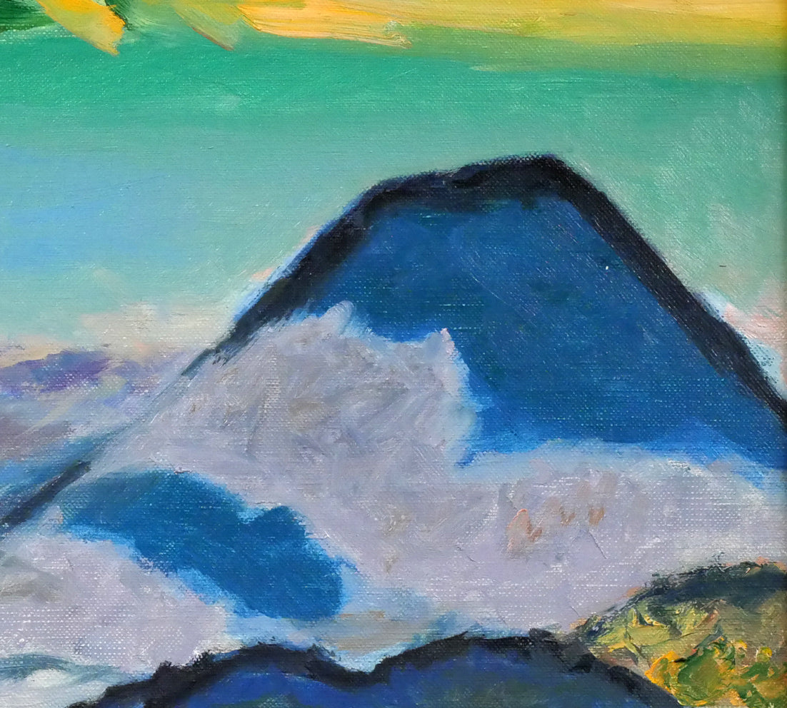 田辺三重松「雲影(雌阿寒岳頂上より阿寒湖眺望)」油絵・F8号 拡大画像2