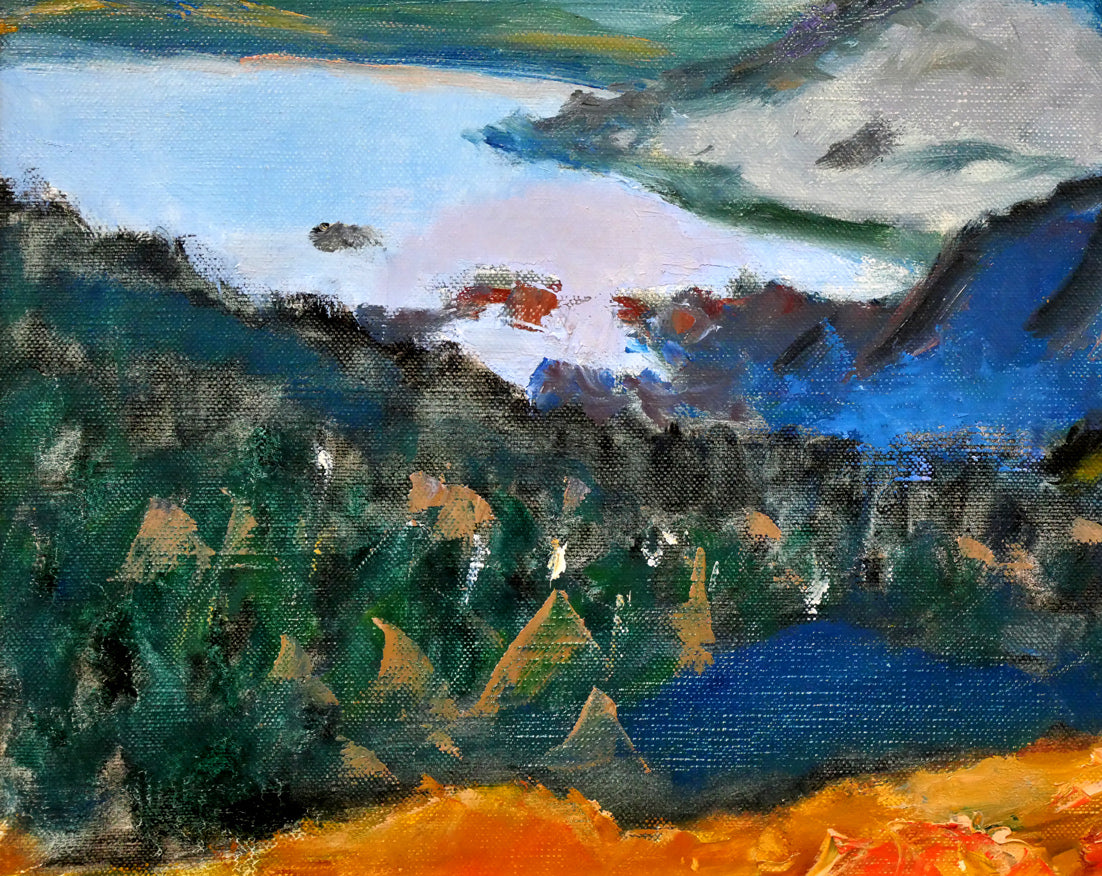 田辺三重松「雲影(雌阿寒岳頂上より阿寒湖眺望)」油絵・F8号 拡大画像3