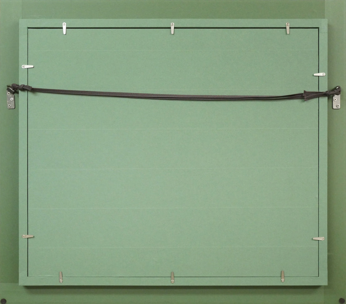 田辺三重松「雲影(雌阿寒岳頂上より阿寒湖眺望)」油絵・F8号 額縁裏側画像