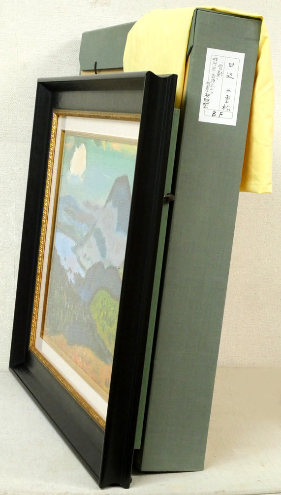 田辺三重松「雲影(雌阿寒岳頂上より阿寒湖眺望)」油絵・F8号 付属品画像