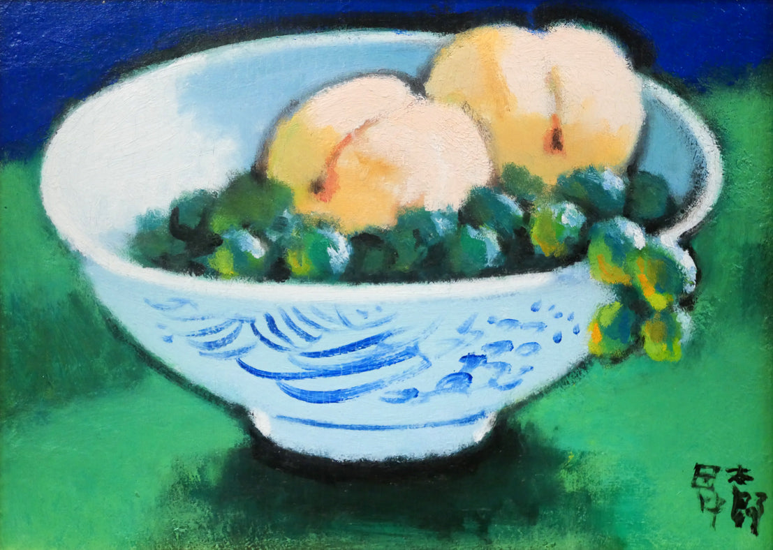 田中太郎「桃と葡萄」油絵・F4号 作品全体画像