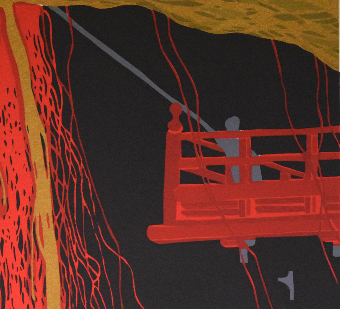 田中正秋「お水取り(東大寺二月堂)」シルクスクリーン版画 拡大画像3