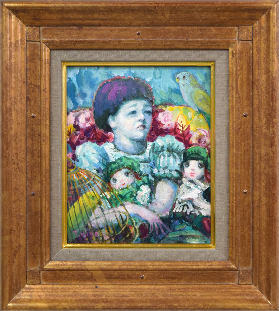 谷田穎郎「少女と人形」油絵・F3号