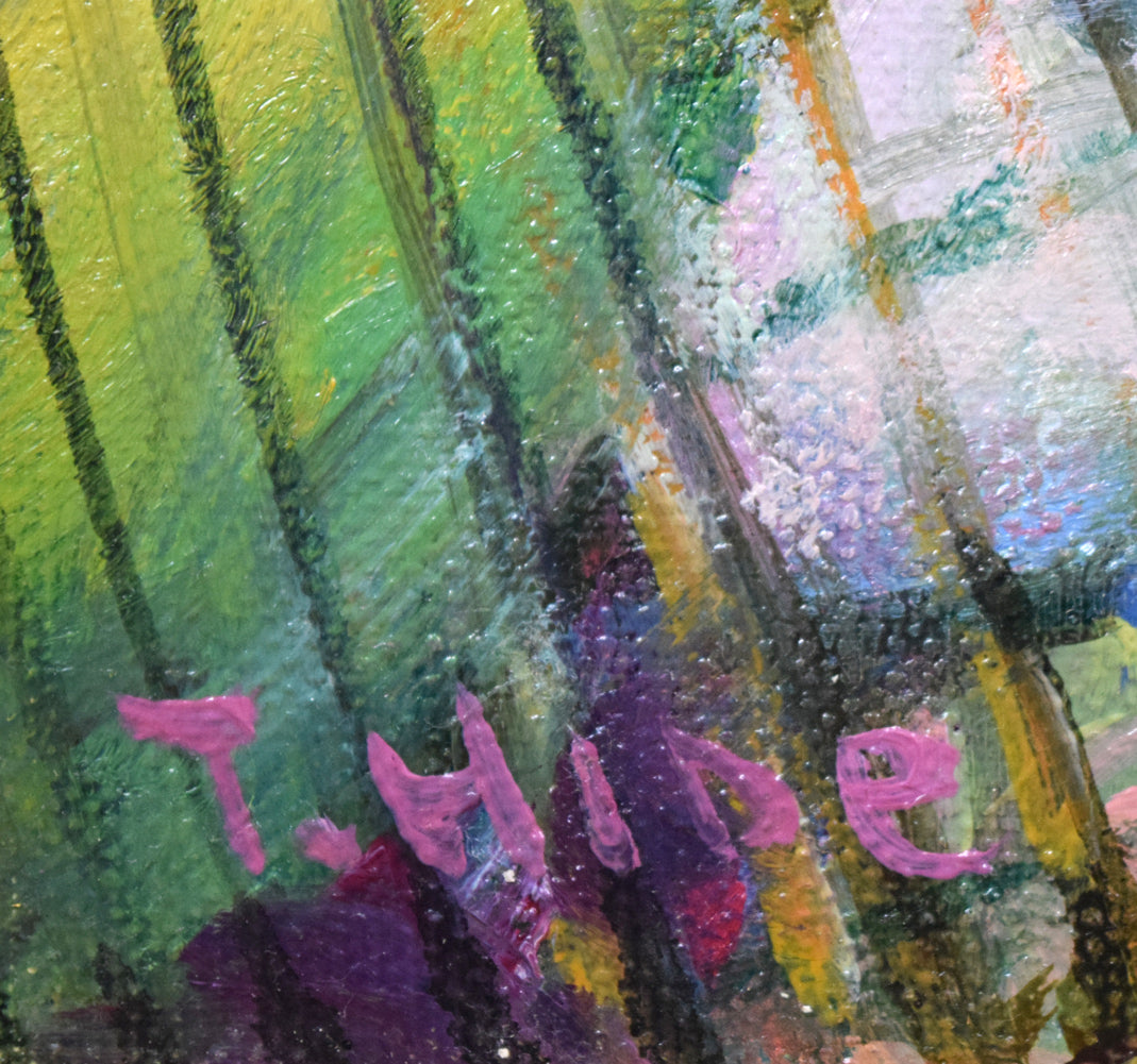 谷田穎郎「少女と人形」油絵・F3号 サイン拡大画像