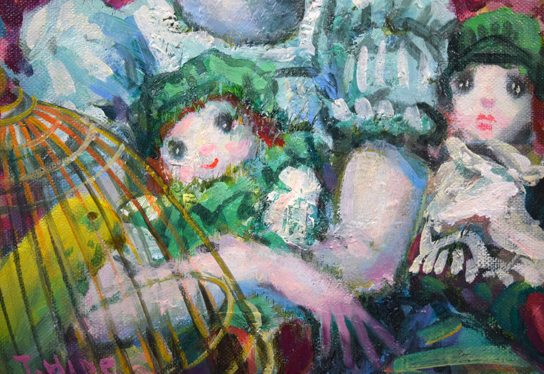 谷田穎郎「少女と人形」油絵・F3号 拡大画像2