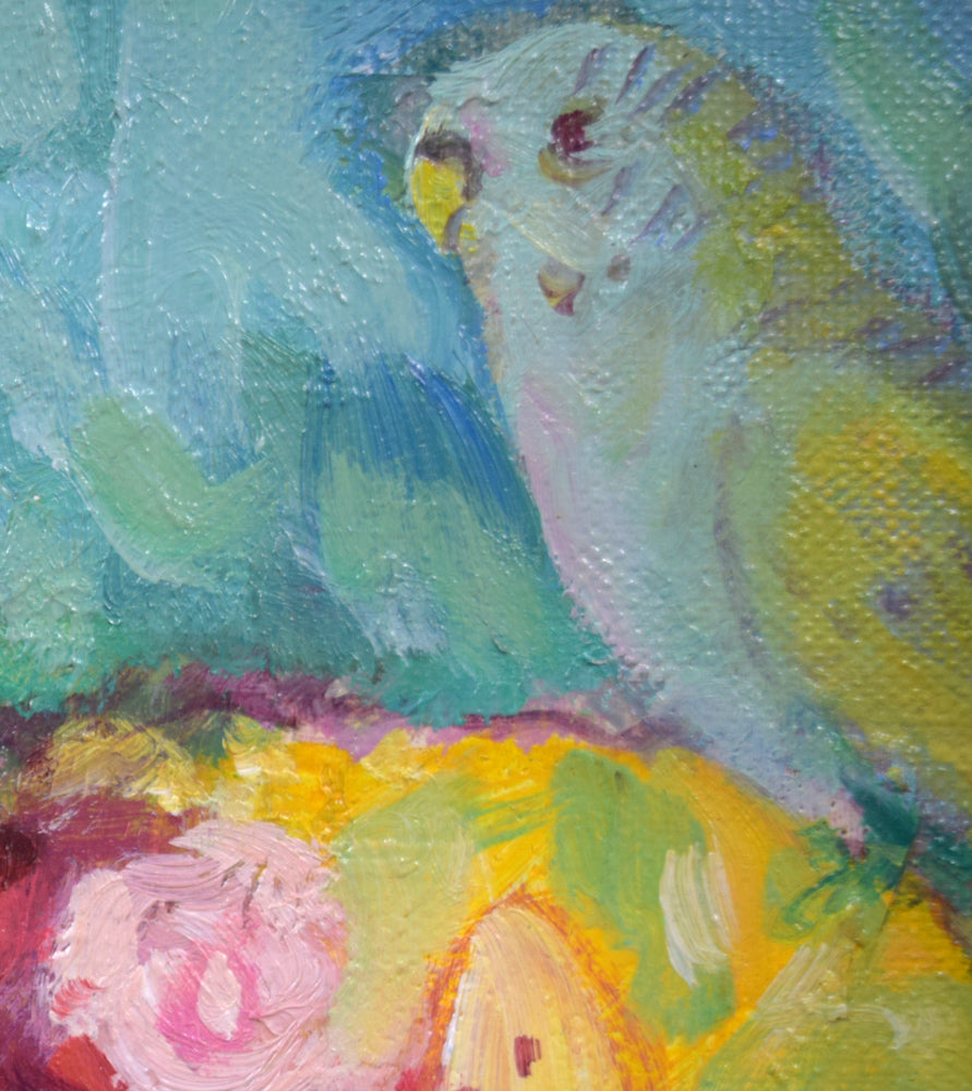 谷田穎郎「少女と人形」油絵・F3号 拡大画像3