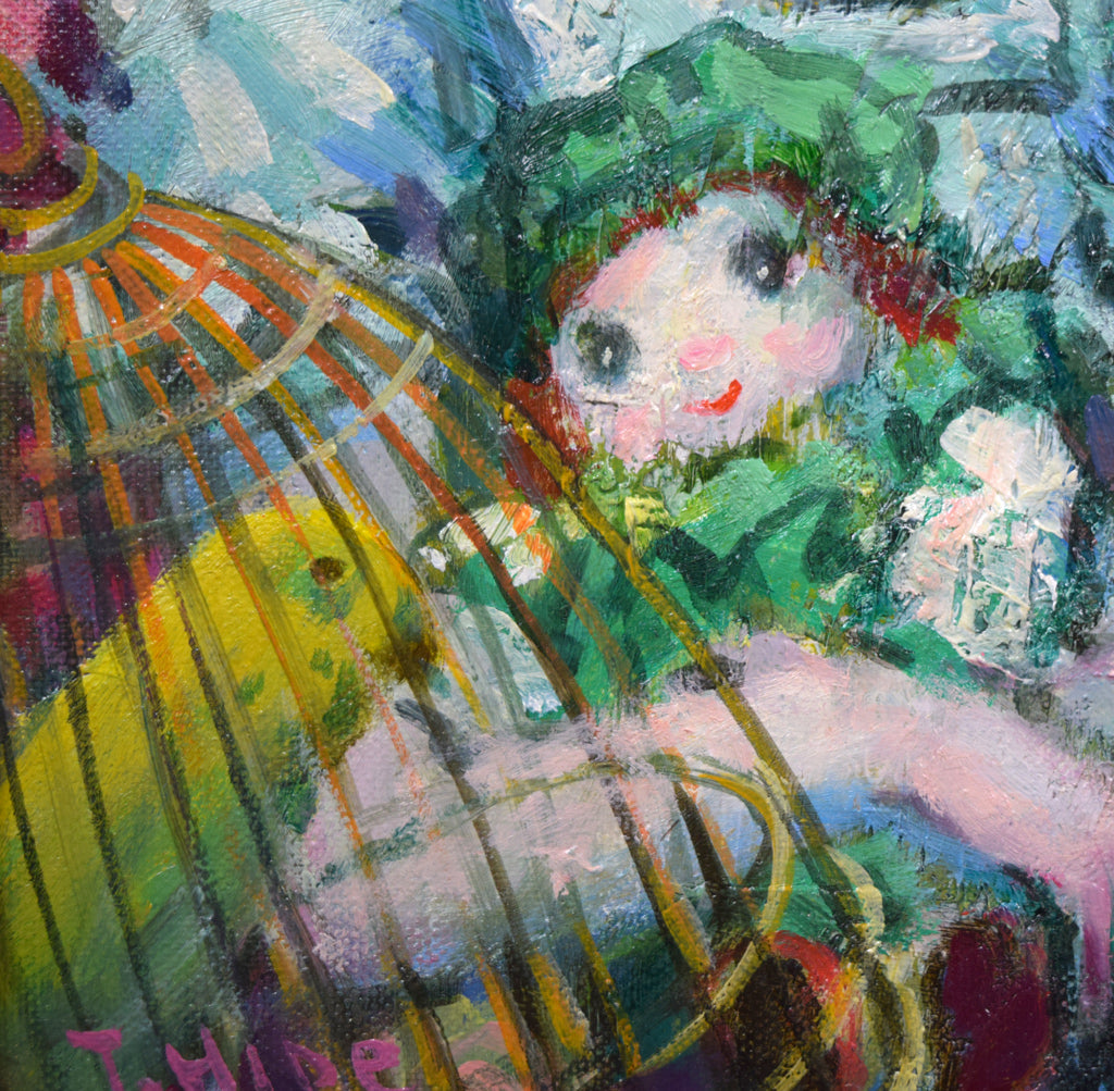 谷田穎郎「少女と人形」油絵・F3号 拡大画像4