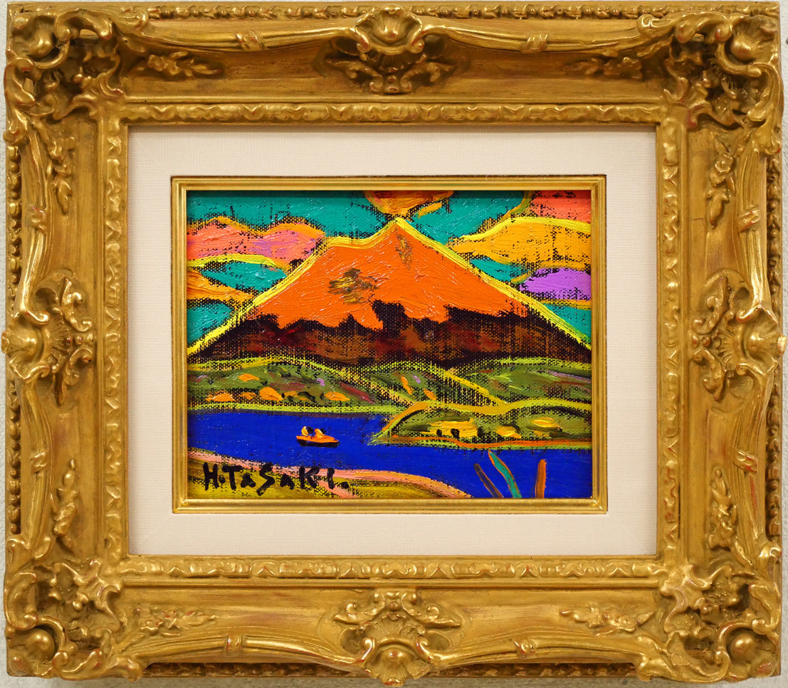 田崎広助「朱富士」油絵・F0号