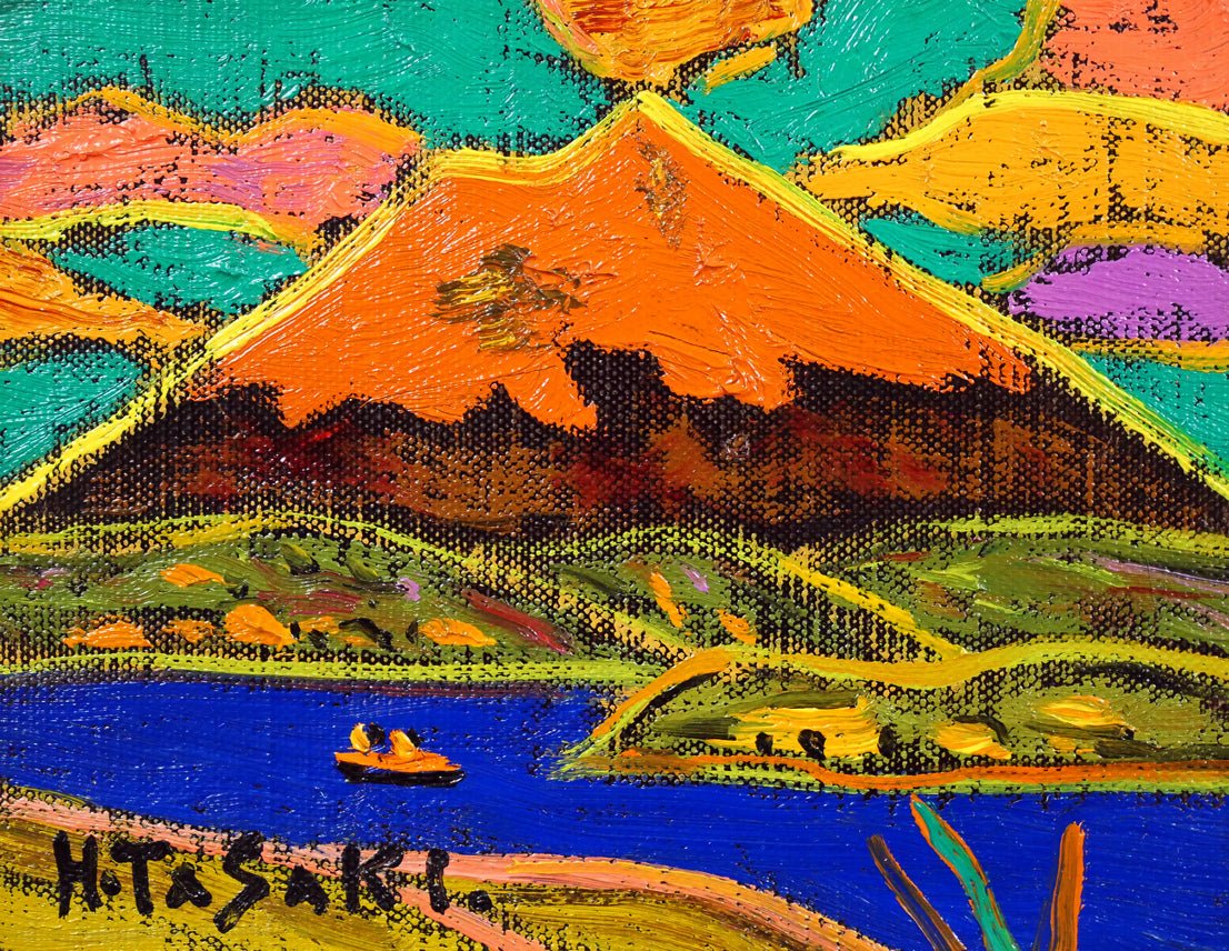 田崎広助「朱富士」油絵・F0号 作品全体画像