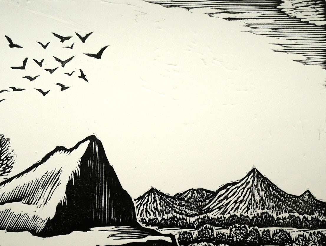 手島圭三郎「冬の顔」木版画 拡大画像2