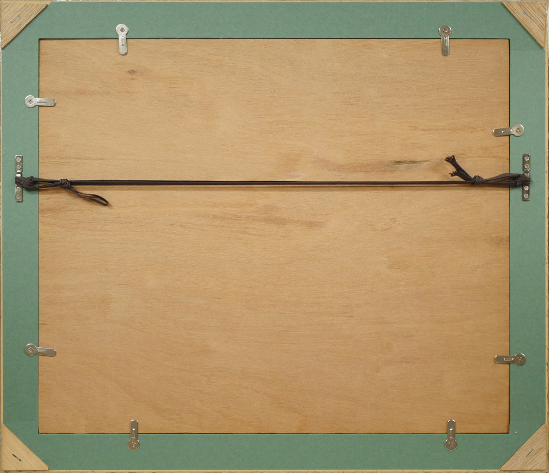 手島圭三郎「濱薔薇(ハマナス)〔函館・大森浜/石川啄木〕」水彩画 額縁裏側画像