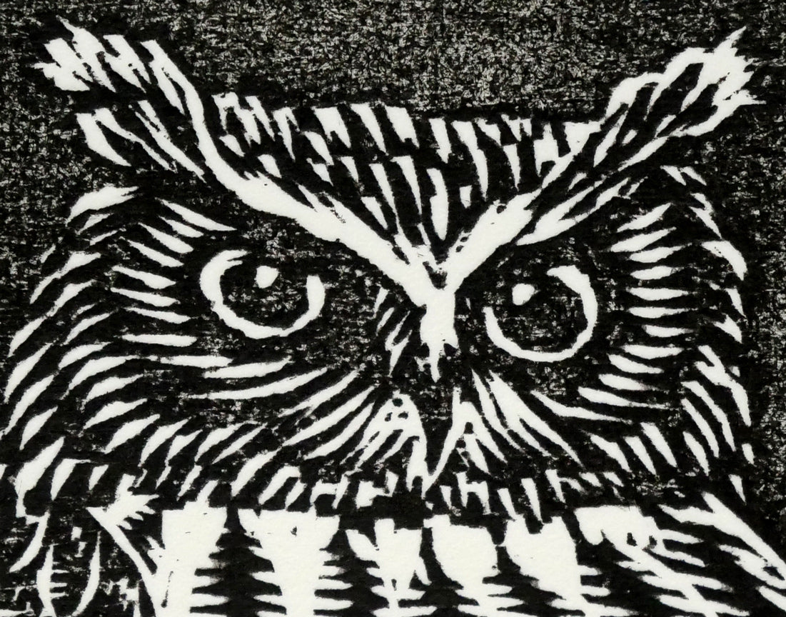 手島圭三郎「しまふくろう」木版画 拡大画像2