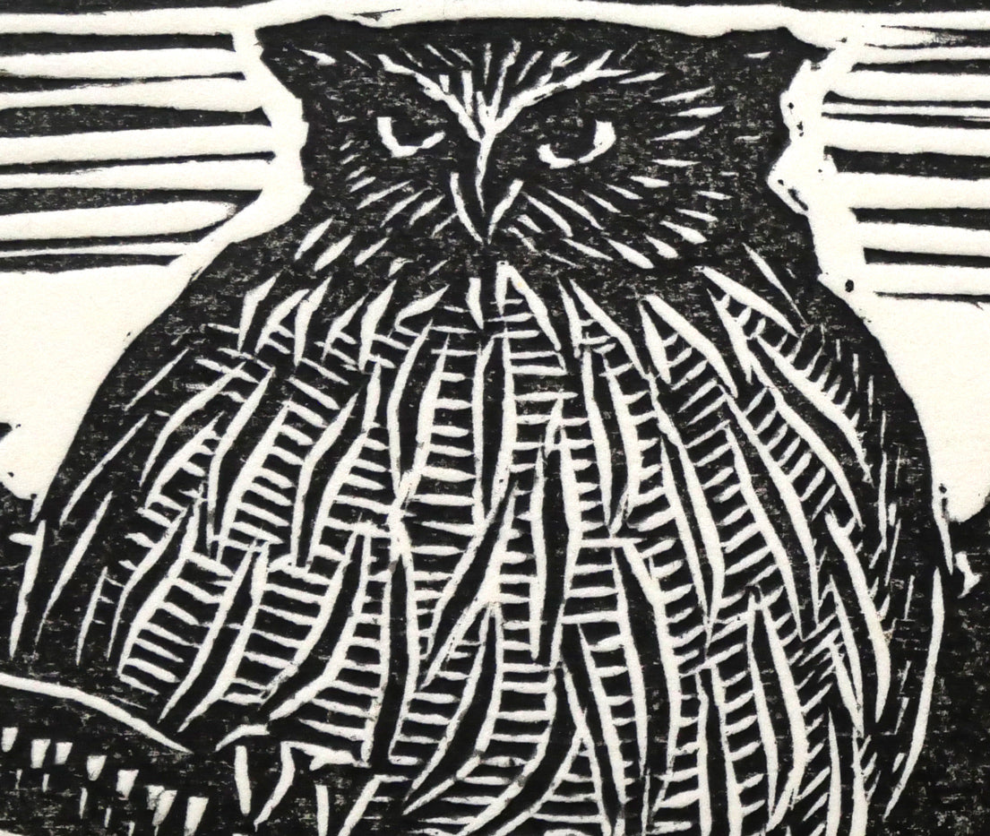 手島圭三郎「しまふくろう」木版画 拡大画像1
