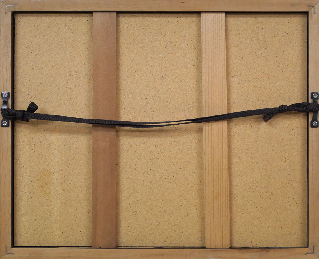 手島圭三郎「しまふくろう」木版画 額縁裏側画像