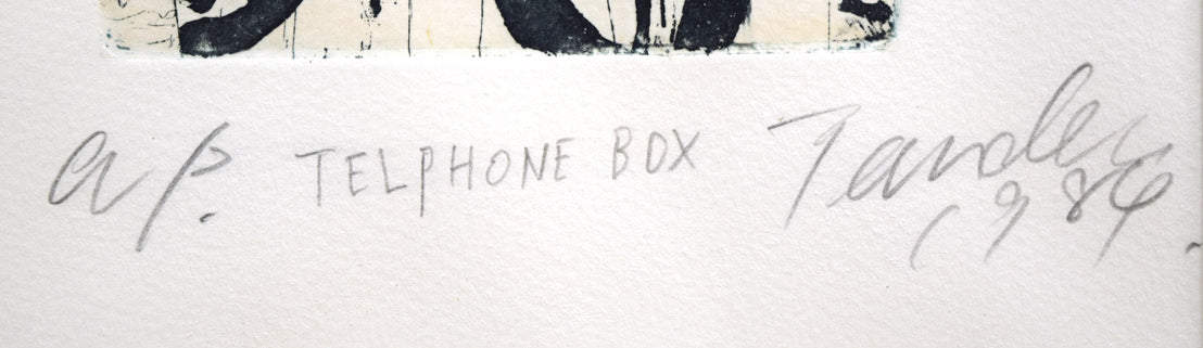 寺田一行「TELPHONE BOX」銅版画 限定番号(ap,=作家保存版)、タイトル、本人直筆鉛筆サイン、年記(1984年作)
