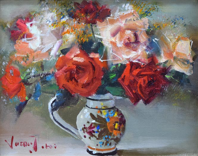 寺井重三「薔薇」油絵・F3号 作品全体拡大画像