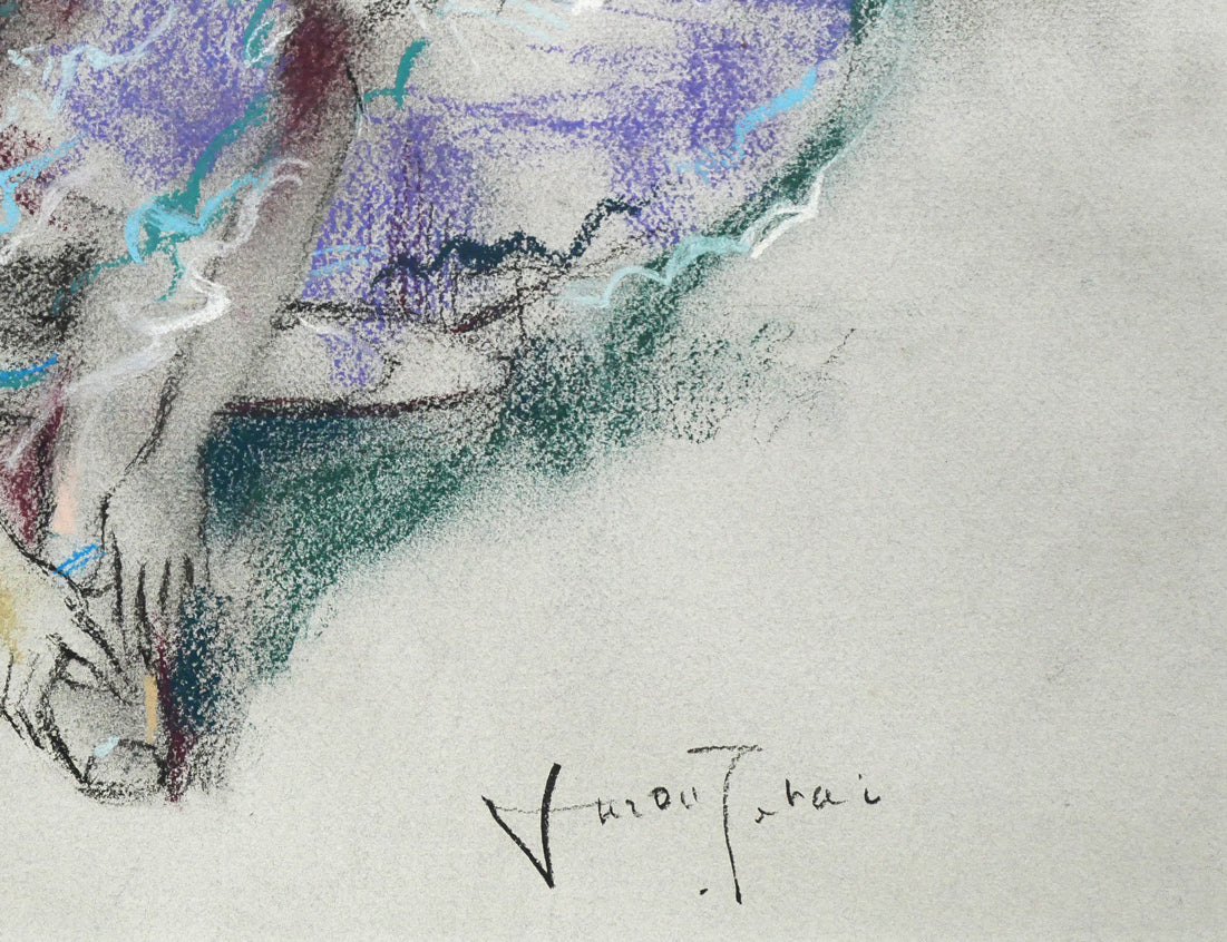 寺井重三「踊り子」パステル画・12号 拡大画像4