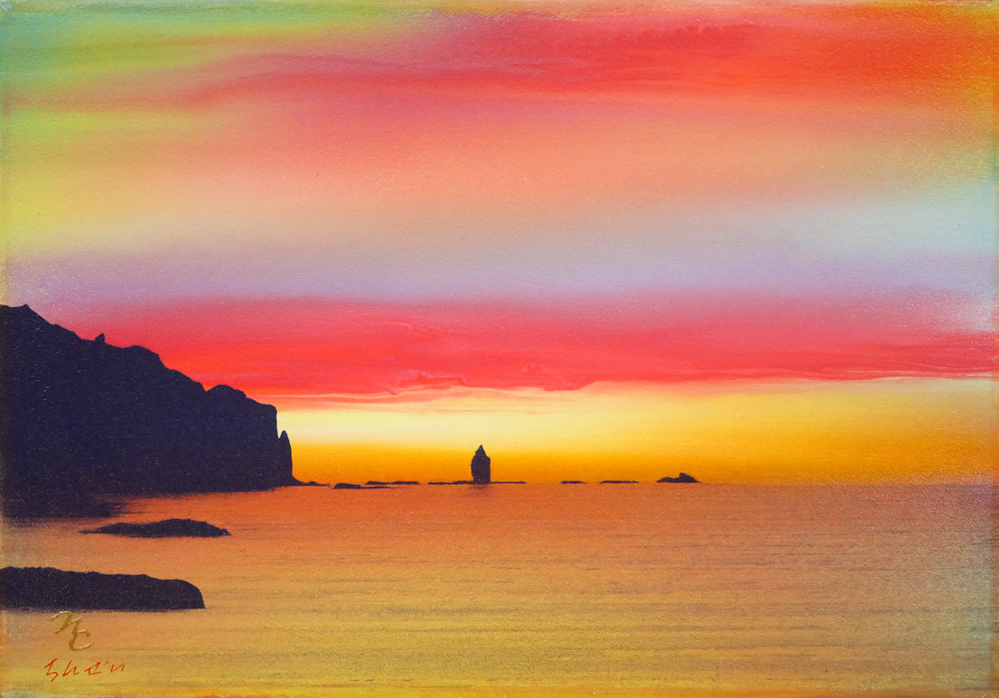 鎮西直秀「瑞雲 神威岬図(積丹)」油絵・SM 作品全体拡大画像