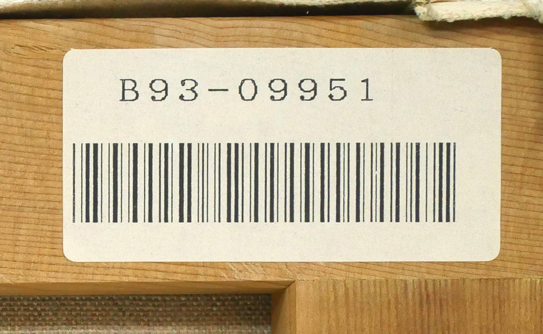 鎮西直秀「瑞雲 神威岬図(積丹)」油絵・SM 裏側拡大画像(「一枚の繪」管理番号シール)