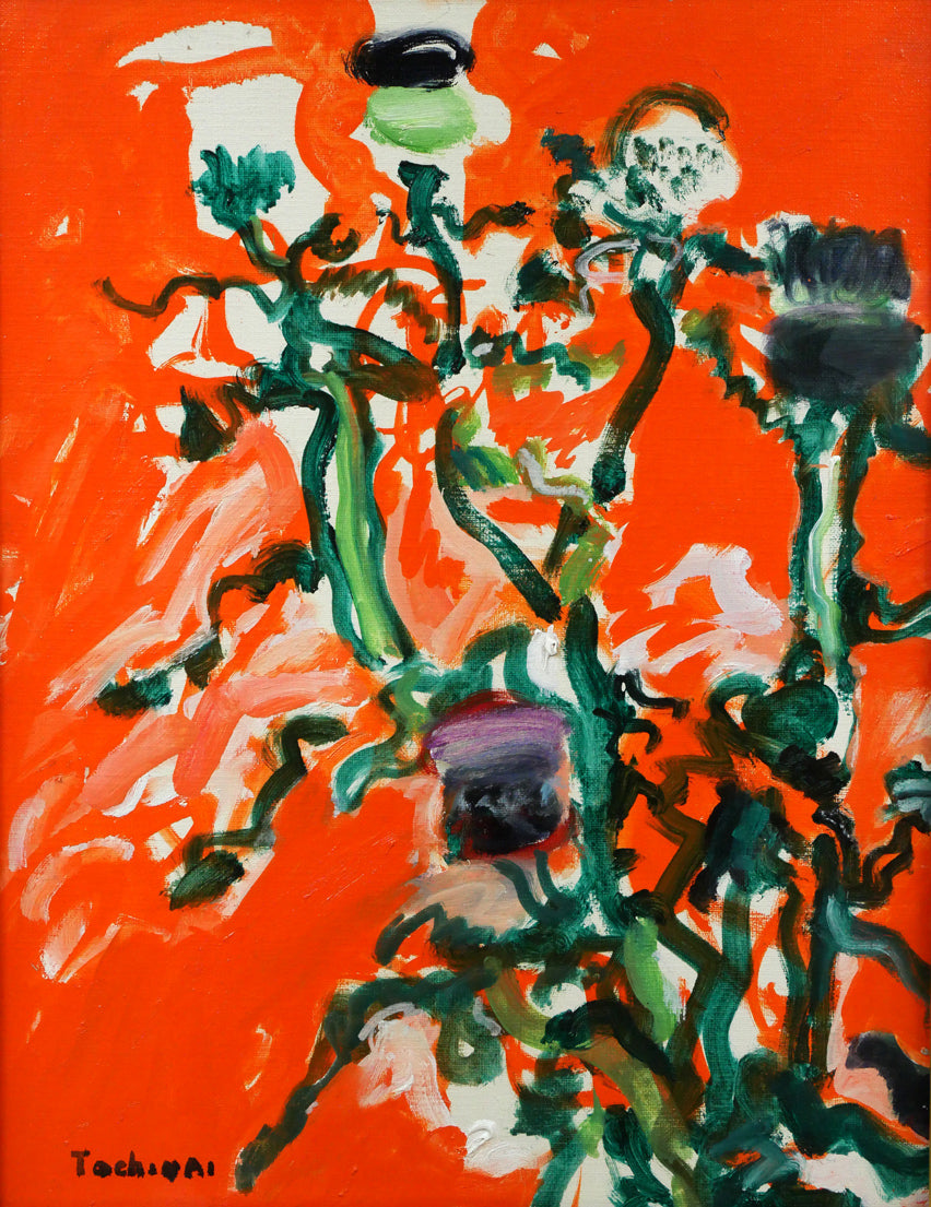 栃内忠男「あざみ」油絵・F6号 作品全体拡大画像