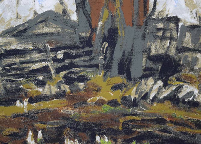 富樫正雄「サイロと水芭蕉」シルクスクリーン版画 拡大画像2