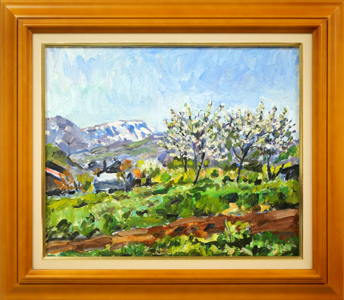 富樫正雄「花咲く早春の手稲山ろく(札幌)」油絵・F8号