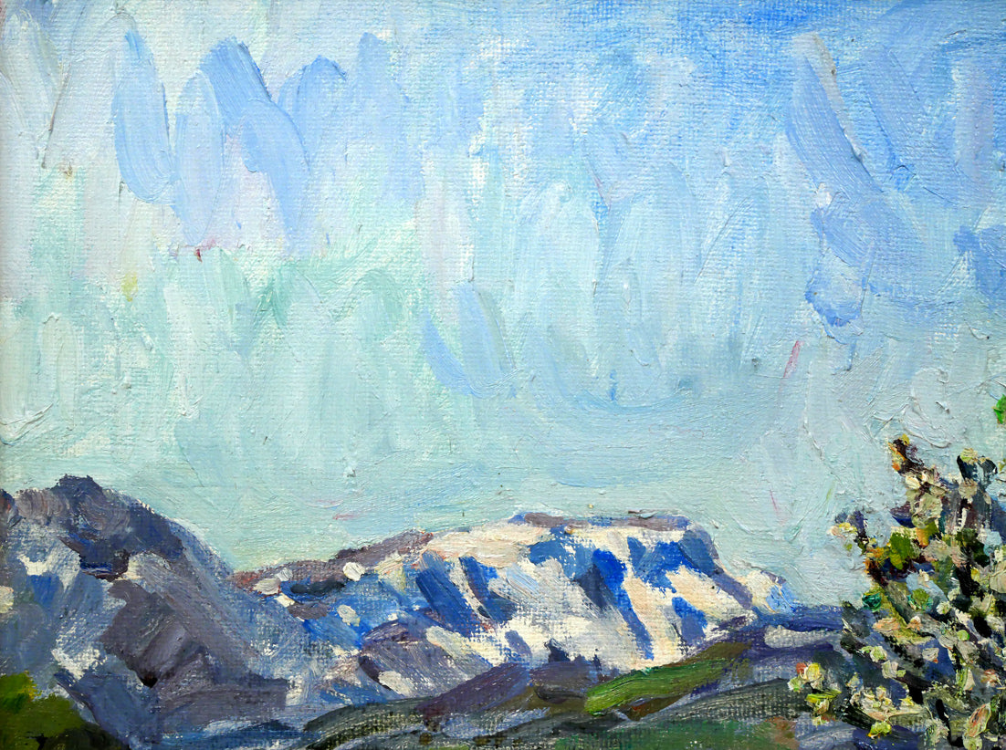 富樫正雄「花咲く早春の手稲山ろく(札幌)」油絵・F8号 拡大画像1