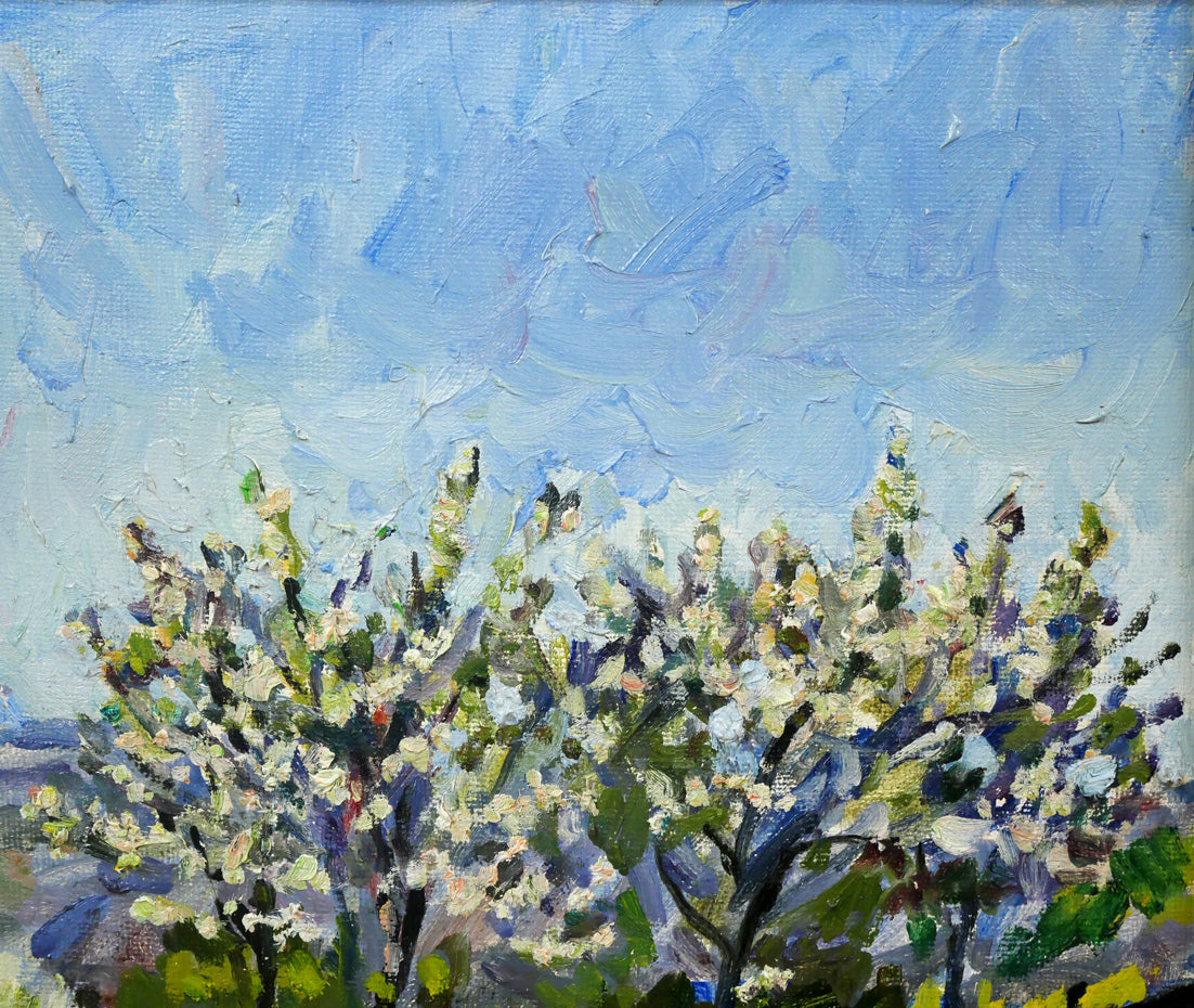 富樫正雄「花咲く早春の手稲山ろく(札幌)」油絵・F8号 拡大画像3