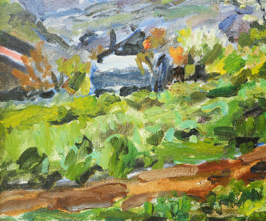 富樫正雄「花咲く早春の手稲山ろく(札幌)」油絵・F8号 拡大画像4