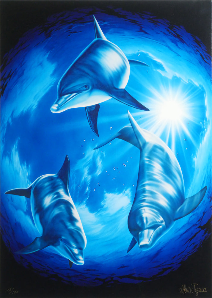 戸川郁夫「ドルフィンズ スカイ」キャンバスにジークレー版画 作品全体画像